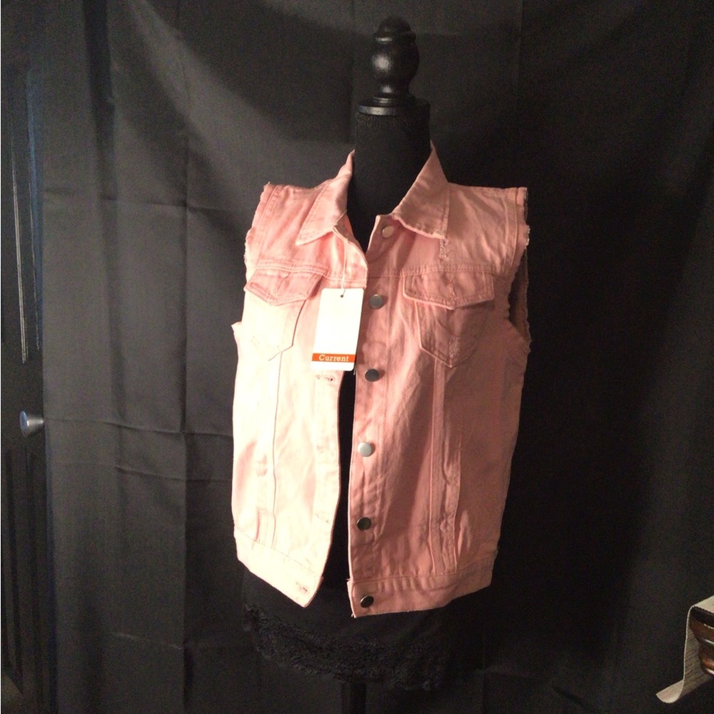 #651.  Pink Denim Vest Sleeveless